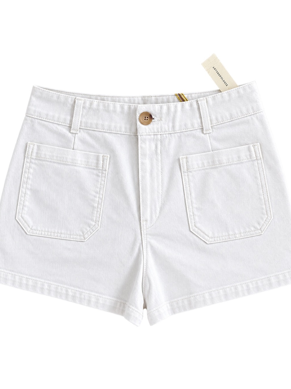 Anthropologie White High-Rise Patch Pocket Denim Shorts